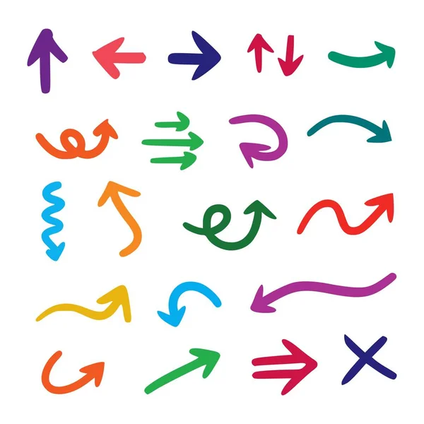 Vector Set Hand Getrokken Kleurrijke Pijlen Geïsoleerd Witte Achtergrond — Stockvector