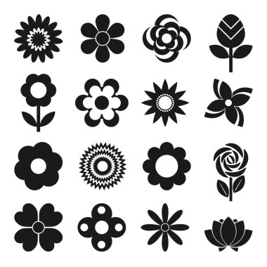 Beyaz arka plan üzerinde izole simgeler vektör set 16 farklı çiçekler