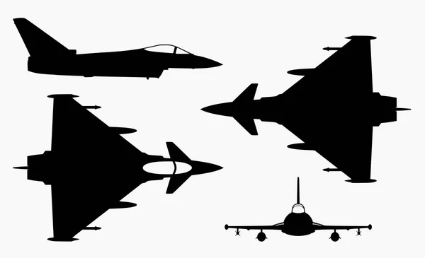 Sílhueta Ilustração Vetorial Aeronave Multifunções Eurofighter Isolada Sobre Fundo Branco — Vetor de Stock