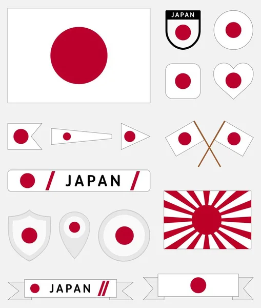 Vektorsammlung Von Verschiedenen Illustrationen Zur Japanischen Flagge Mit Unterschiedlichen Formen — Stockvektor