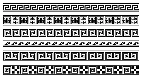 Vector Set Greek Style Geometric Seamless Frames Isolated White Background — Stock Vector