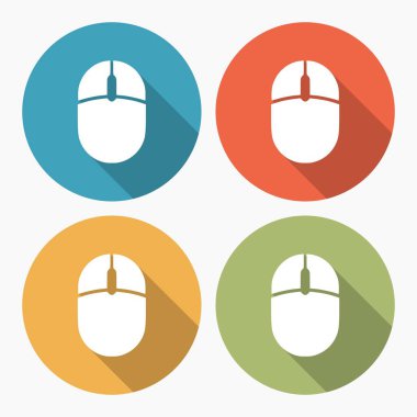 Bilgisayar fare dizi vektör yuvarlak ve renkli web düğmeleri ve beyaz arka plan üzerinde izole simgeler