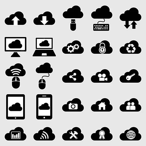 Vector Set Collection Cloud Computing Related Flat Style Black Icons — Stock Vector