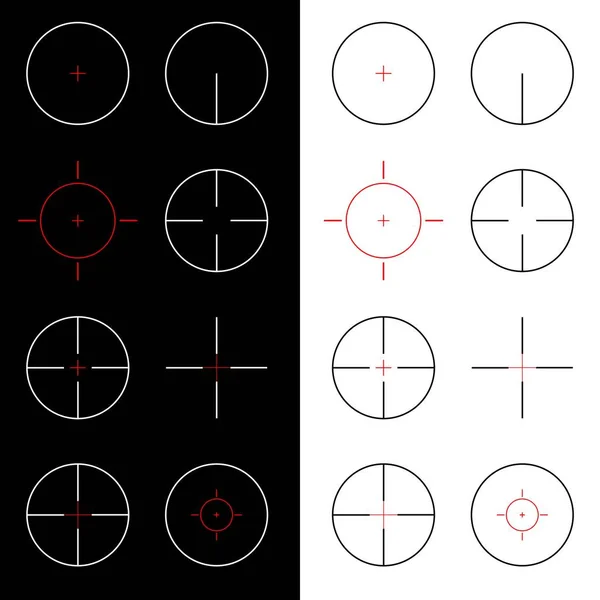 Векторная Коллекция Различных Крестов Прицел Пушки Изолированных Белом Черном Фоне — стоковый вектор