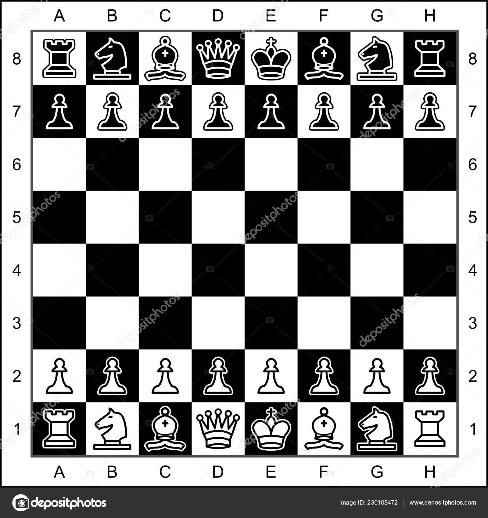 the starting positions of the chess pieces on the chess board Stock Vector