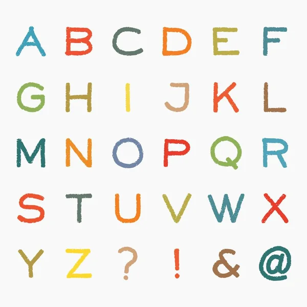向量高质量集合手写蜡笔蜡样式五颜六色的字母表字母查出在白色背景 — 图库矢量图片