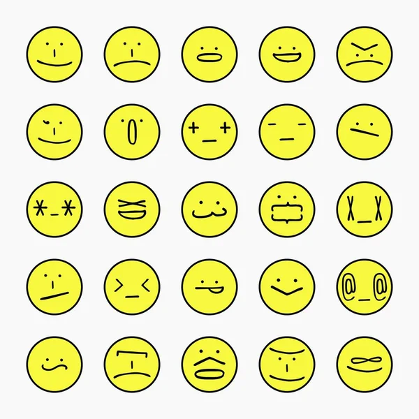 Coleção Vetorial Expressões Arte Estilo Simples Tipográficas Emoticons Amarelos Ícones — Vetor de Stock