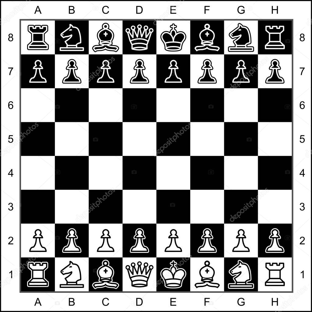 Vector high quality graphic representation of chess pieces on chessboard