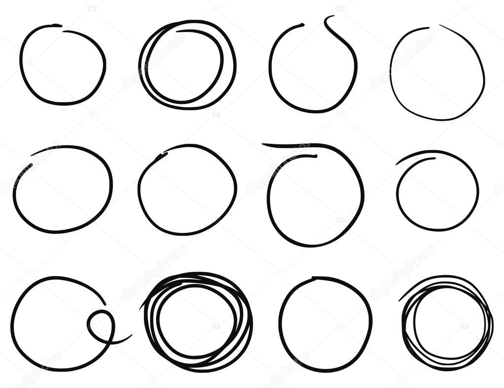 Vector high quality hand drawn scribble style circles design elements isolated on white background