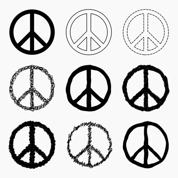 Vector Collection Different Hand Drawn Graphic Style Peace Symbols Isolated — Stock Vector