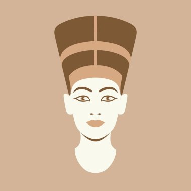 Antik Mısır kraliçesi Nefertiti - Modern grafik stili düz tek renkli renkli vektör portre çizim