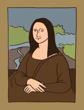 Leonardo Da Vinci, La Gioconda (Mona lisa tarafından ünlü portre vektör karikatür tarzı basit çizim)
