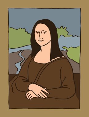 Vector cartoon style simple illustration of the famous portrait by Leonardo Da Vinci, La Gioconda (Mona lisa) clipart