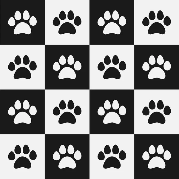 Vector seamless pattern background of simple style chequered dog footprints made with black and white squares