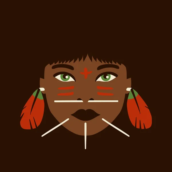 Vector Portret Van Amazon Tribal Kid Realistische Vlakke Stijl Grafische — Stockvector