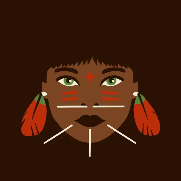 Retrato Vectorial Del Niño Tribal Amazónico Ilustración Gráfica Realista Estilo — Vector de stock