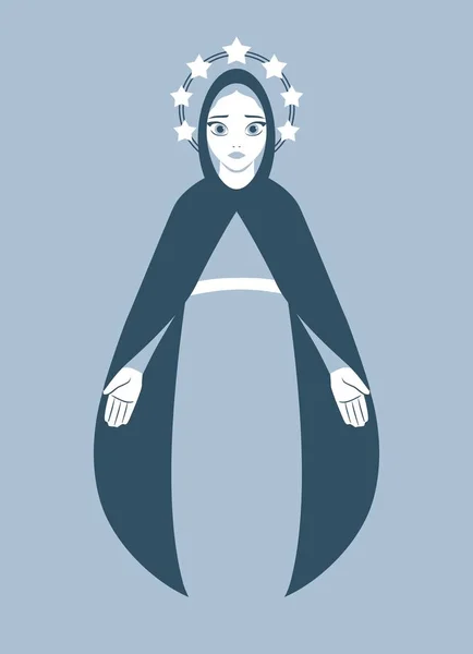 Retrato Vectorial Ilustración Virgen María Realizada Moderno Estilo Bicromático Azul — Vector de stock