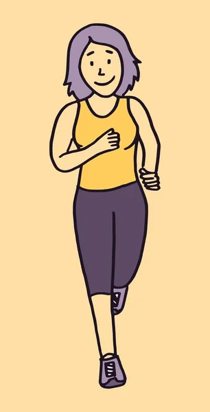 在白色背景查出的跑的适合的女孩的向量动画片 — 图库矢量图片
