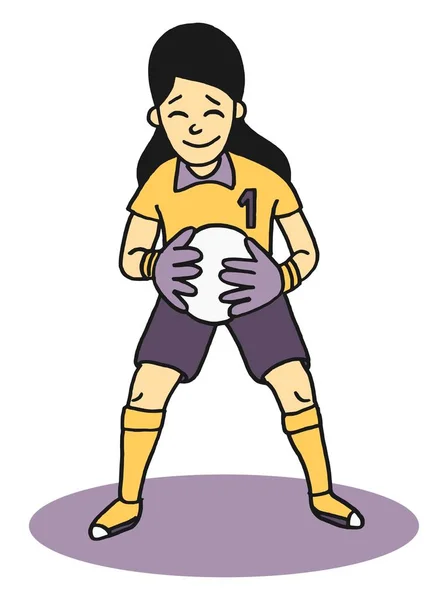 Vector Cartoon Style Illustration Happy Girl Playing Soccer Holding Ball — Stock Vector