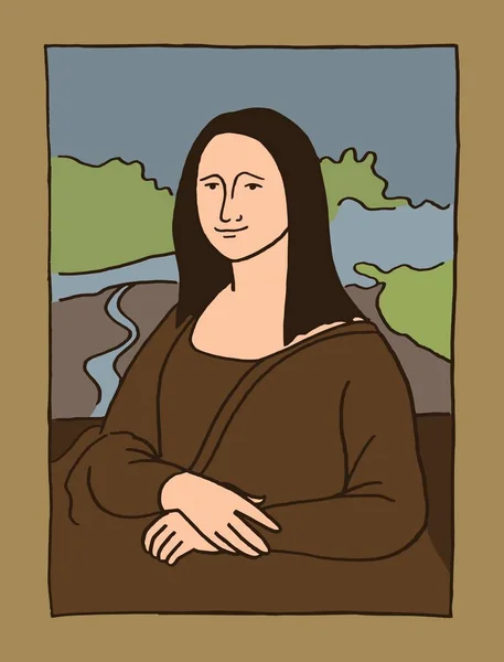 Leonardo Da Vinci, La Gioconda (Mona lisa tarafından ünlü portre vektör karikatür tarzı basit çizim)
