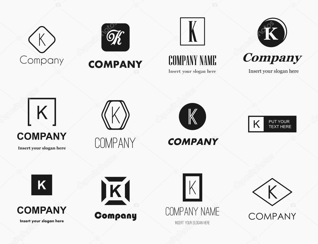 Vector set of flat style monochromatic letter K (kay) logos - elegant, modern and simple logo collection for your brand identity