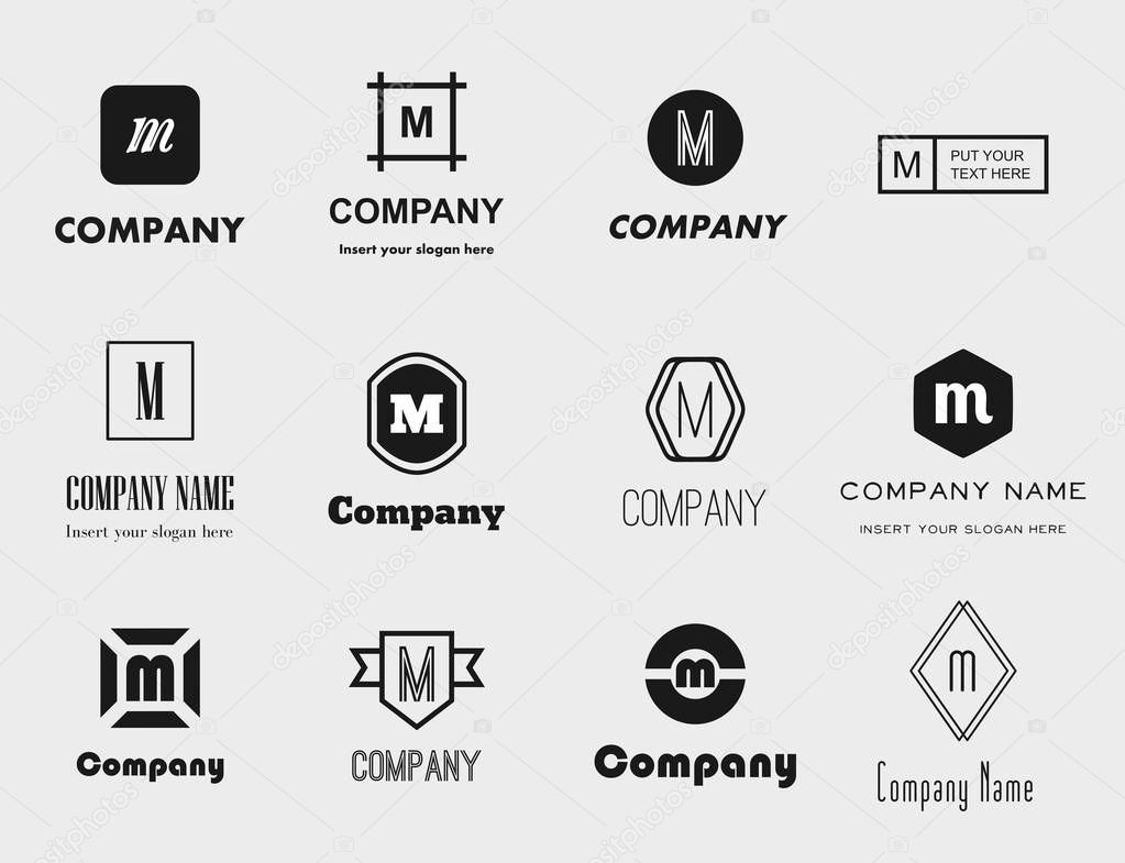 Vector collection of flat style monochromatic letter M (em) logos - elegant, modern and simple logo design collection for yout brand identity
