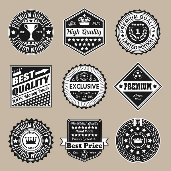 Colección Vectorial Insignias Etiquetas Calidad Estilo Vintage — Vector de stock