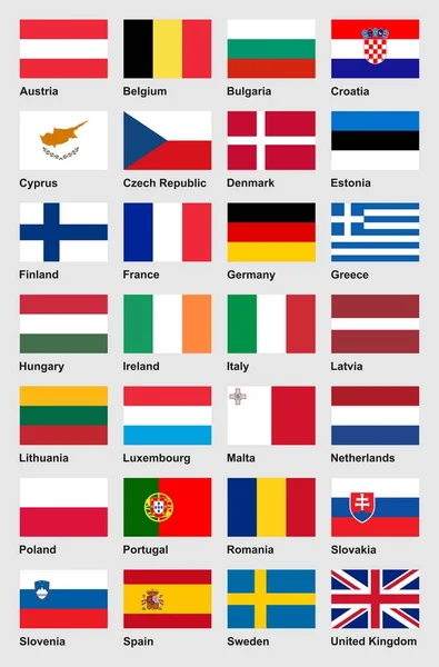 欧洲旗子第1部分 向量汇集28欧共体 欧共体 正式高质量旗子与描述 长宽比3 — 图库矢量图片