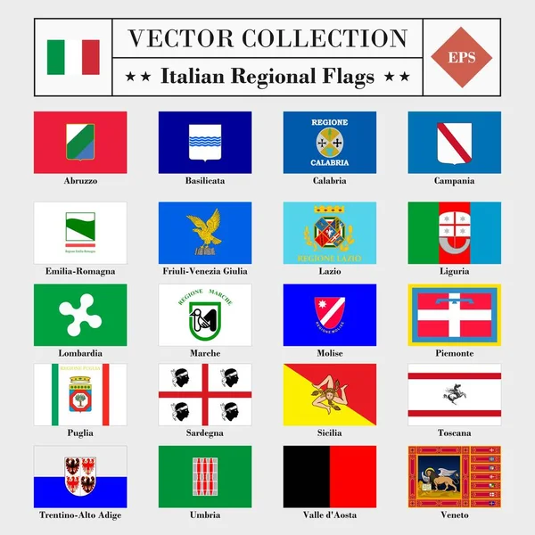 Vector Colección Alta Calidad Banderas Regionales Italianas Escudo Armas — Vector de stock