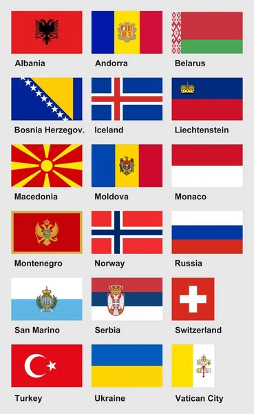 Příznaky Oficiální Kvalitní Evropské Vlajky Část Vektor Kolekce Evropského Mimo — Stockový vektor