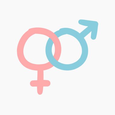 Çizilen illüstrasyon kadın ve erkek cinsiyet sembolleri temsil eden bağlı - beyaz arka plan üzerinde izole el vektör