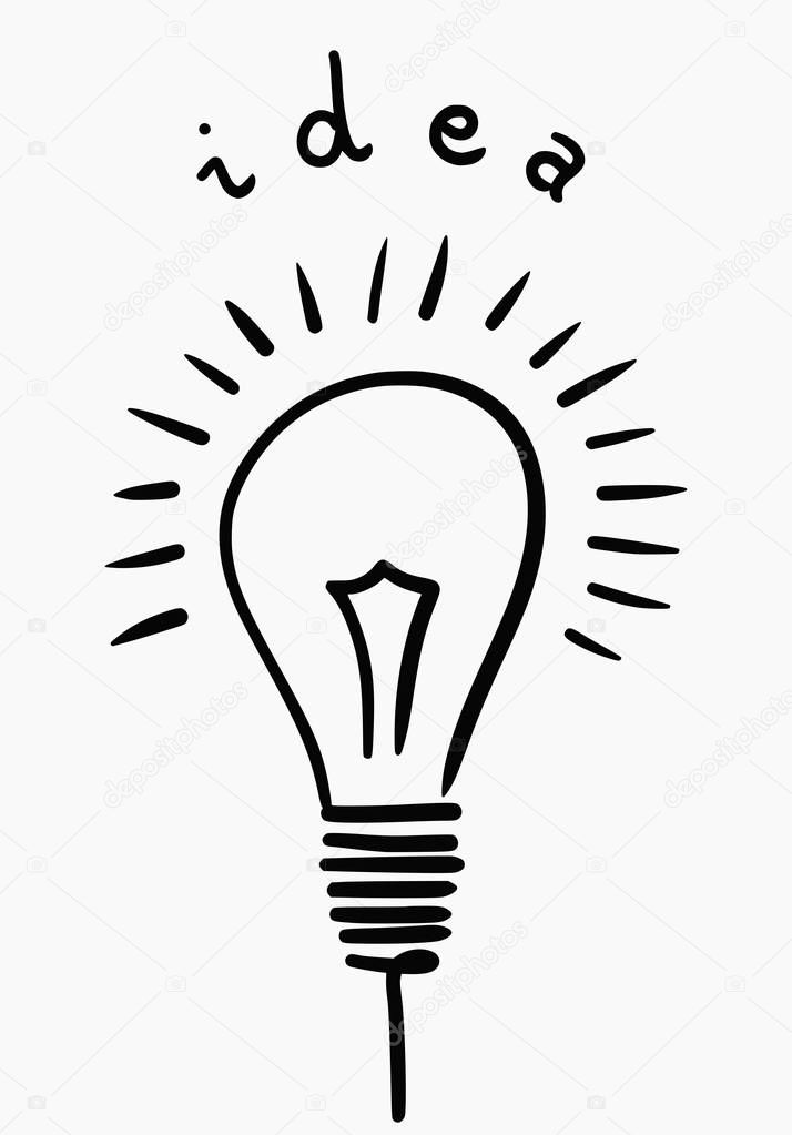 Vector illustration of hand drawn light bulb representing the concept of a good idea