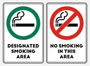 Hayır kırmızı Sigara İçilmez işareti ve Sigara İçilmez alan yeşil işareti yüksek kaliteli vektör çizimi