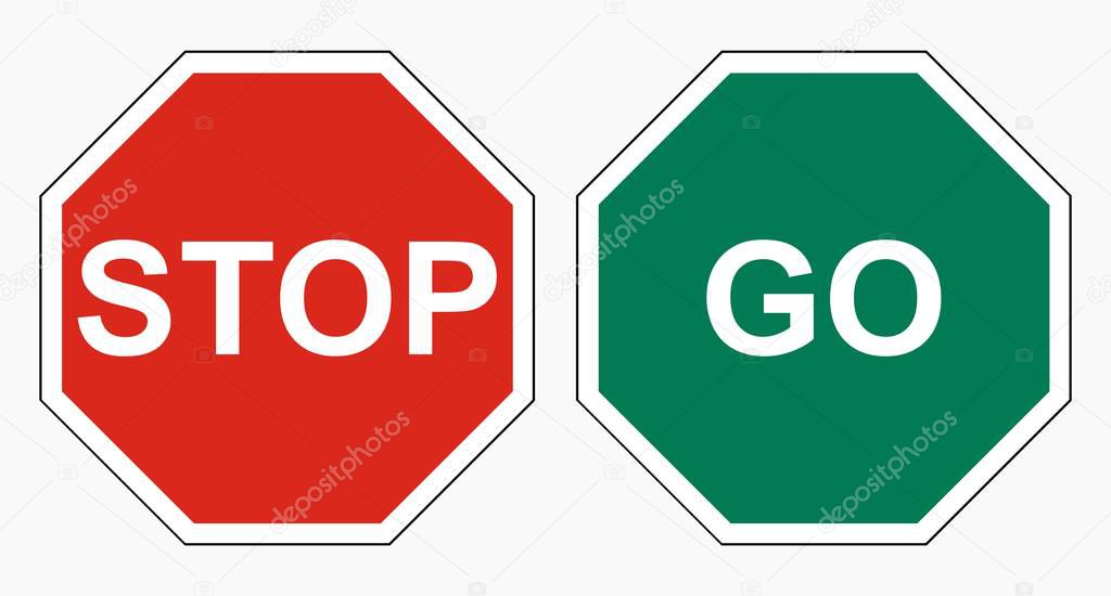Vector High quality illustration of stop sign and go sign isolated on white background - Official international version