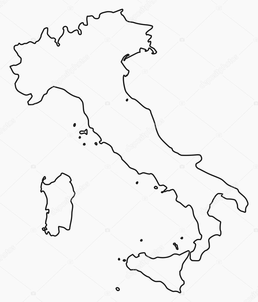 High detailed vector map illustration of the Italy nation contour isolated on white background