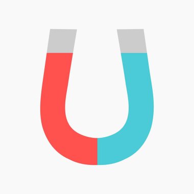 Vektör basit düz stil çizim üzerinde beyaz backgrund izole klasik kırmızı ve mavi mıknatıs simgesini