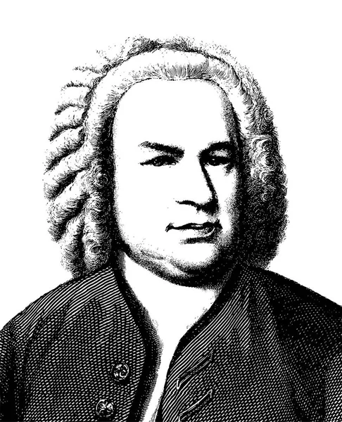 Büyük Alman müzisyen ve besteci Johann Sebastian Bach vektör grafik stili illüstrasyon portresi