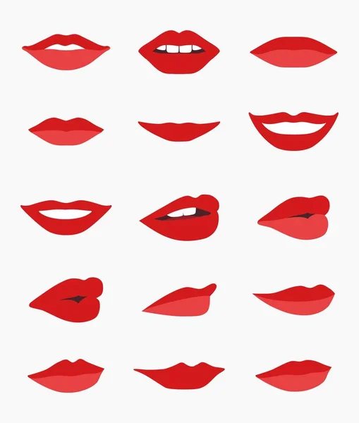 High Quality Vector Set Lips Mouths Different Views Isolated White — Stock Vector