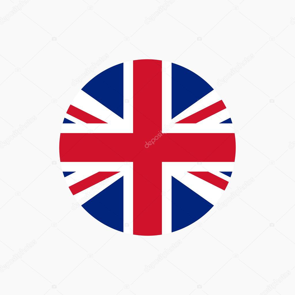 Vector flat style icon illustration of the United Kingdom flag round button isolated on white background