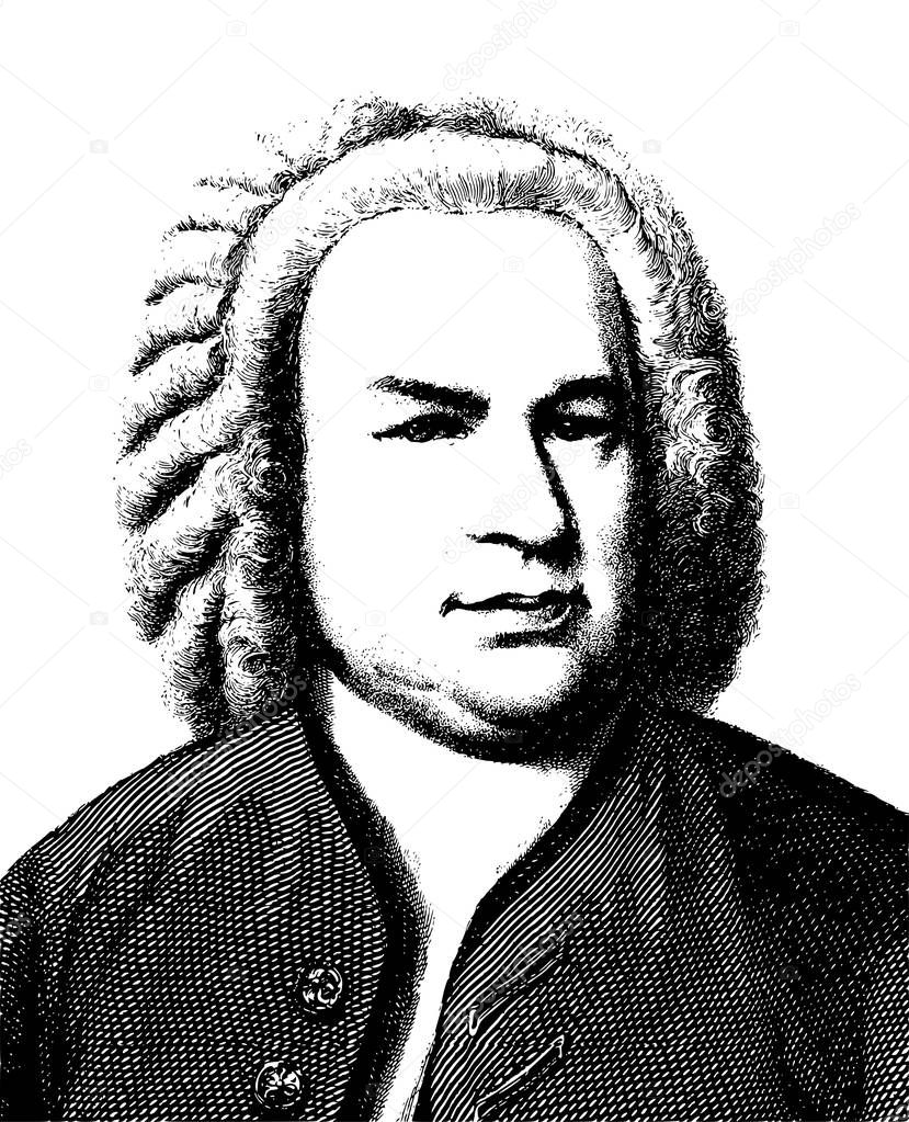 Vector graphic style illustration portrait of the great german musician and composer Johann Sebastian Bach