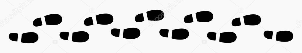 Vector illustration of shoes steps silhouette prints making a path on the ground - isolated on white background