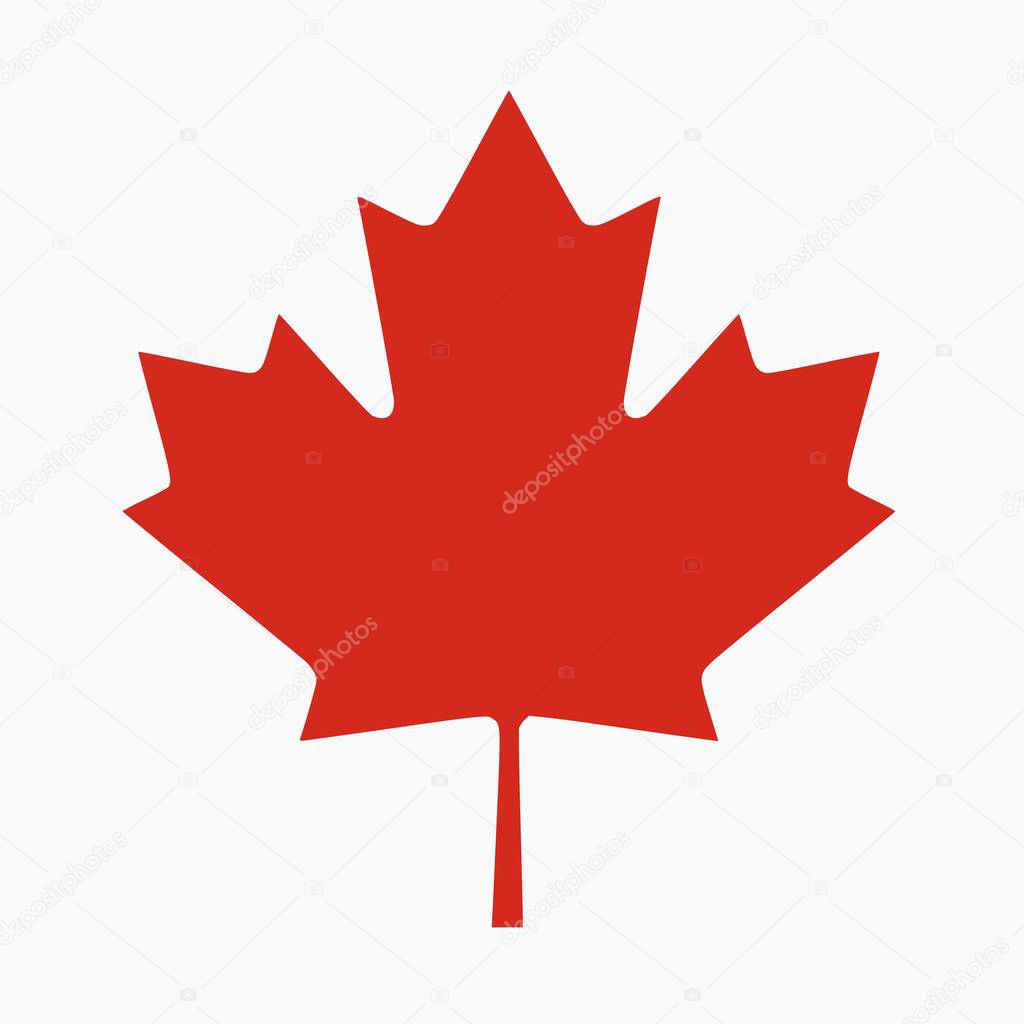Vector flat style illustration of the famous red Canada leaf isolated on white background. Full editable and scalable high quality eps file available