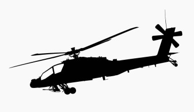 Vector illustration of apache helicopter silhouette side view isolated on white background clipart