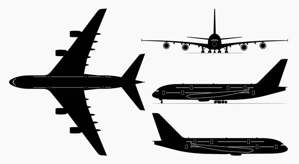 Vektör set farklı bakış açısı - beyaz arka plan üzerinde izole dört yolcu Jet resimler (Airbus A380)