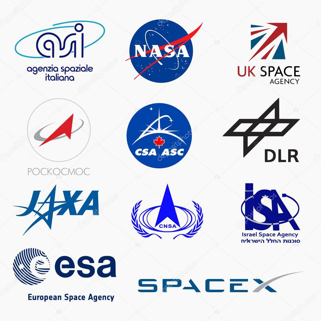 MILAN, ITALY - DICEMBER 12, 2018: Vector set of the major space agencies in the world logo collection
