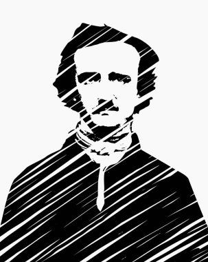 Amerikalı yazar ve şair Edgar Allan Poe - beyaz arka plan üzerinde izole elle çizilmiş karalama stil tekniği yüksek kaliteli vektör çizim portresi