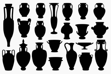 Vektör siluetleri toplama 21 antik Yunan vazo beyaz arka plan üzerinde izole