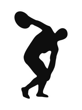 Vector illustration of discus thrower black silhouette isolated on white background clipart