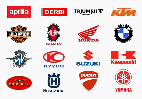 MILAN, ITALY - DECEMBER 17, 2018: Vector set of the major motorcycles producers in the world high quality logo collection