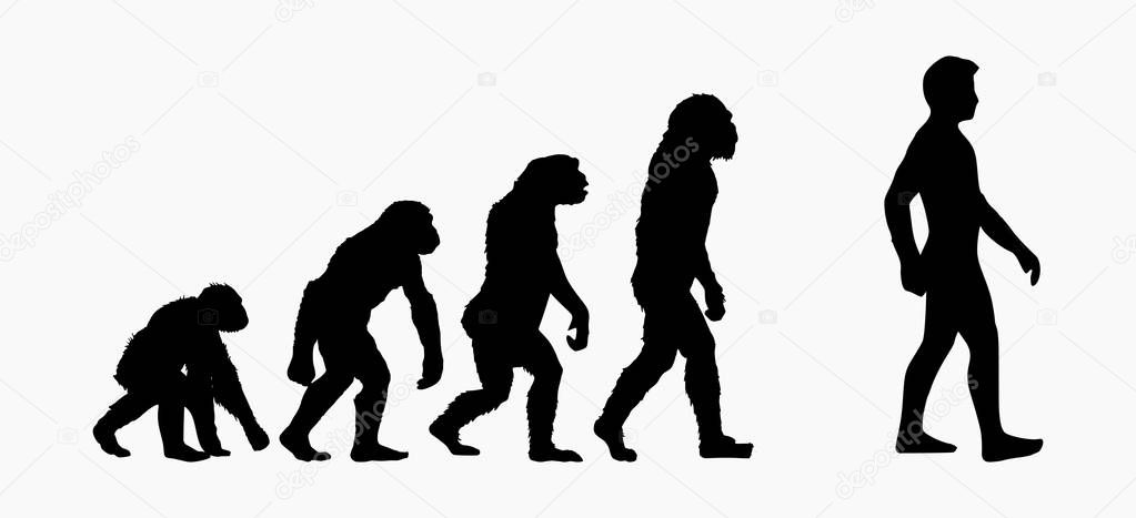 Vector illustration of evolution progress with 5 different human figures isolated on white background